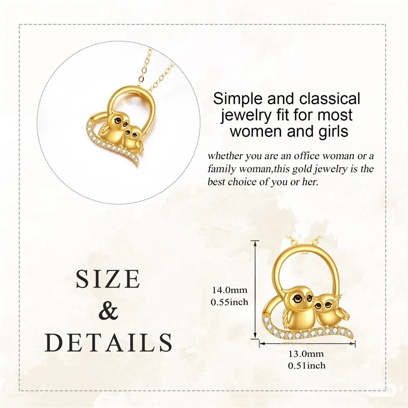 14K Solid Yellow Gold Owl Necklace for Women Cubic Zirconia Jewelry Gift for Girls Birthday Gifts