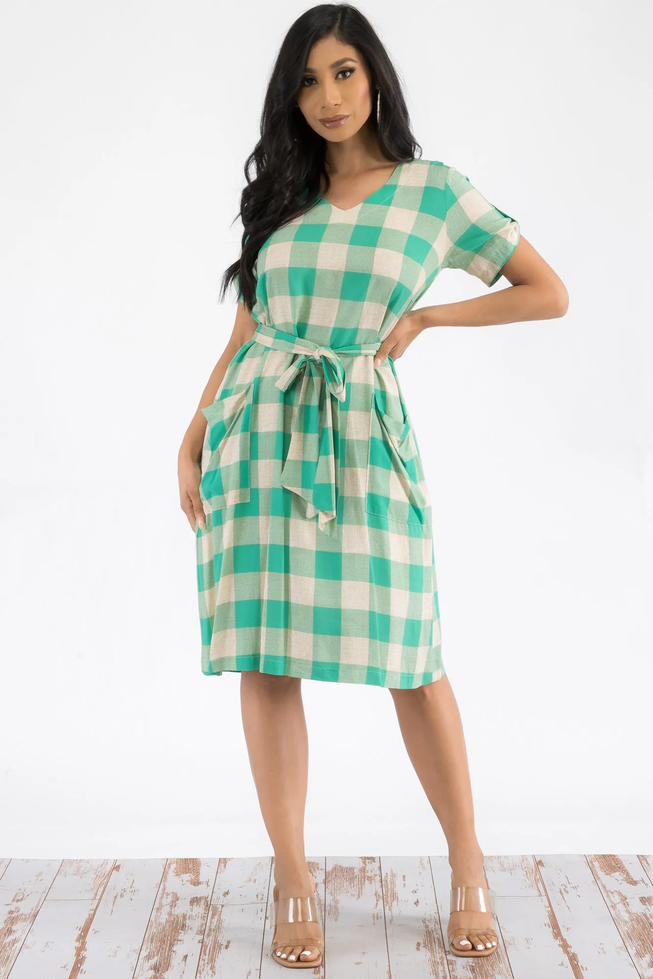 21314 - BUFFALO PLAID PRINT MIDI DRESS