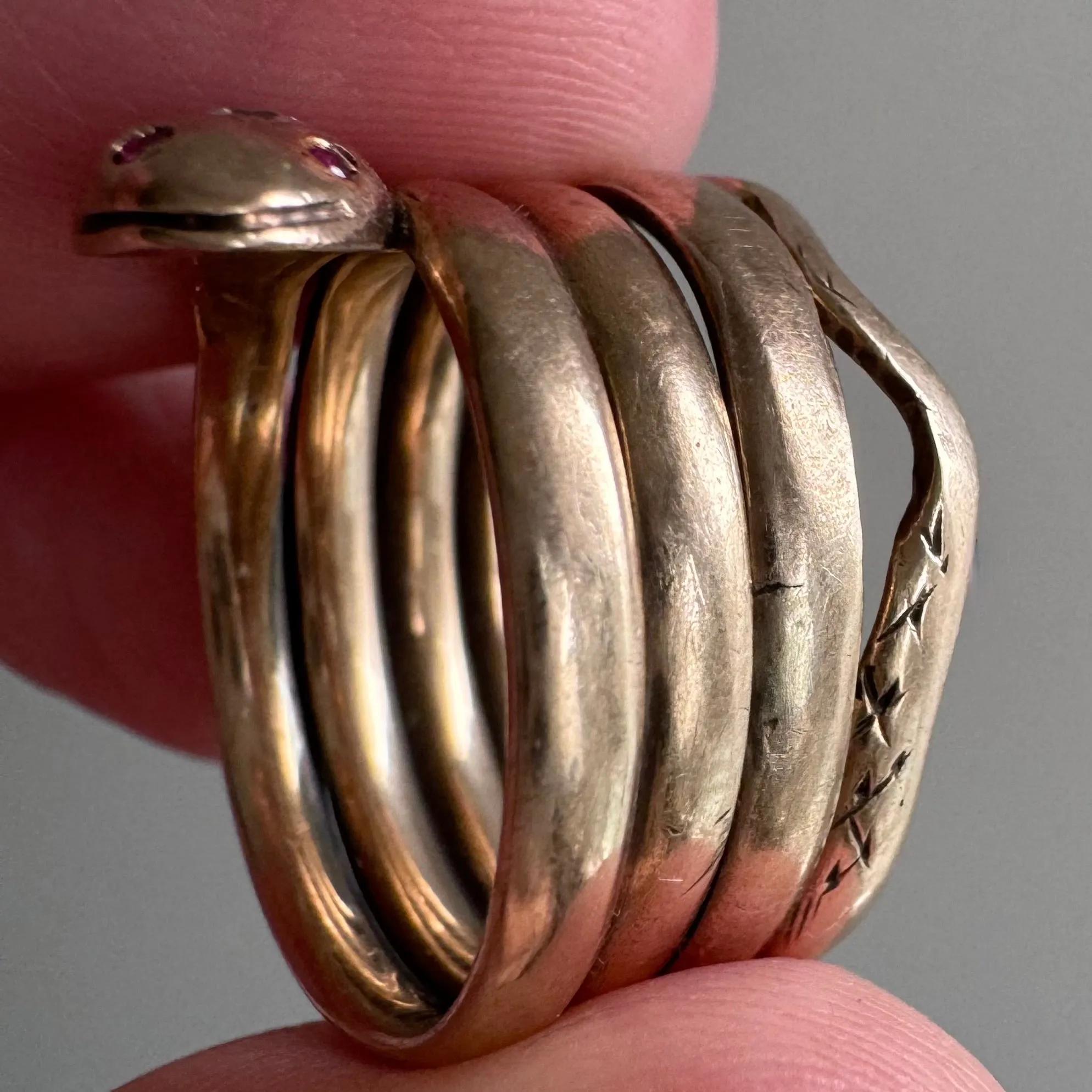 A N T I Q U E // wrap around friend / 10k rosy yellow gold snake ring / size 5-6-ish