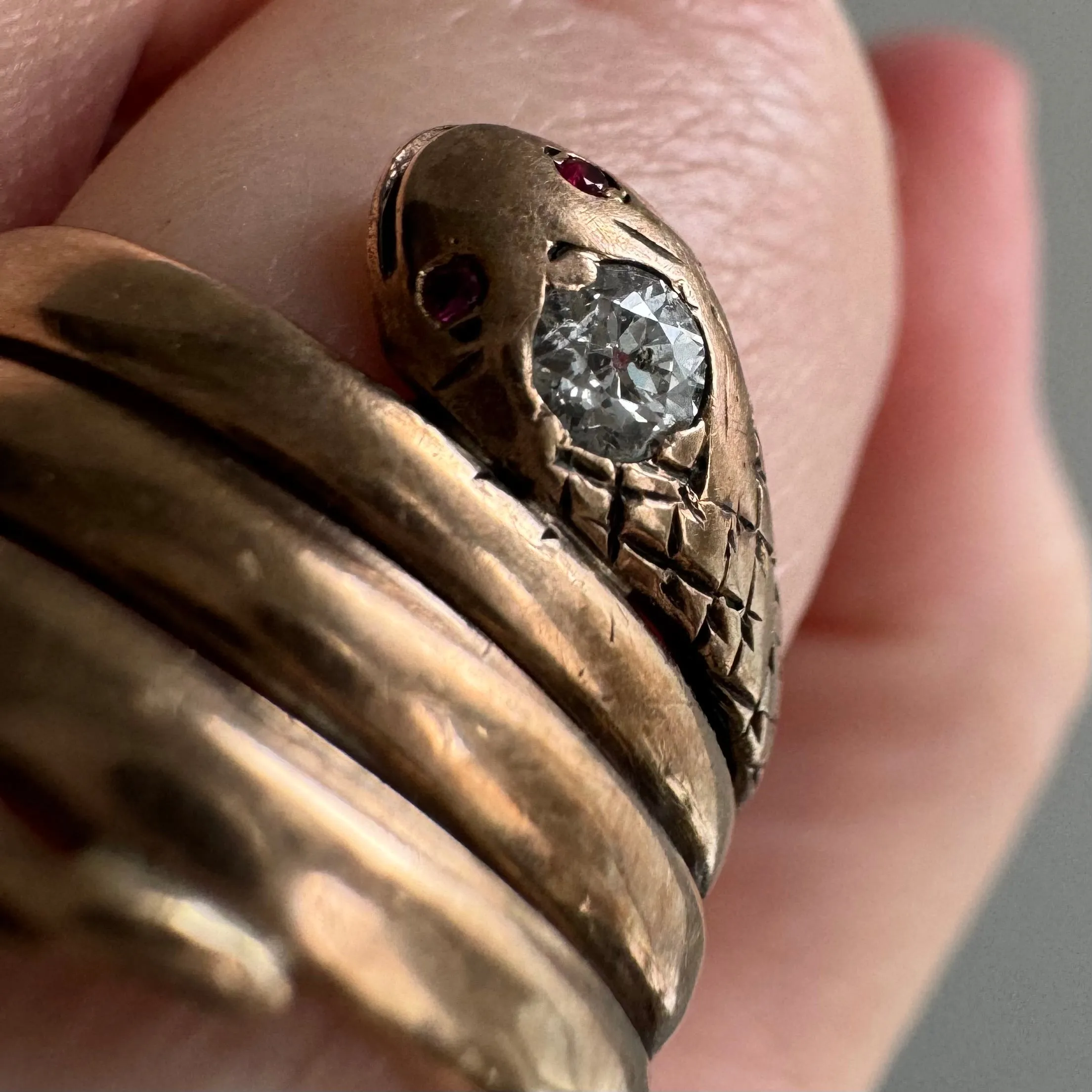 A N T I Q U E // wrap around friend / 10k rosy yellow gold snake ring / size 5-6-ish