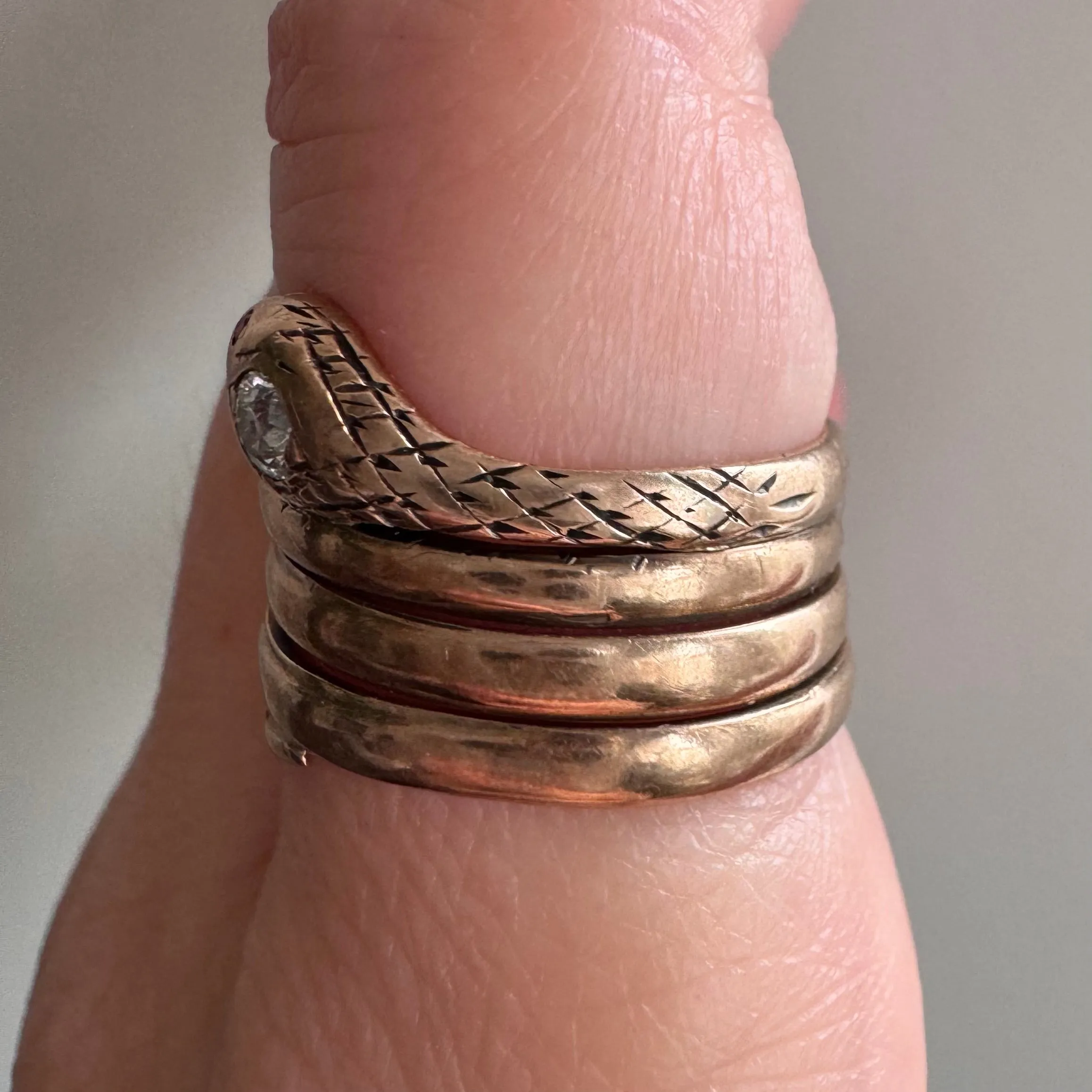 A N T I Q U E // wrap around friend / 10k rosy yellow gold snake ring / size 5-6-ish