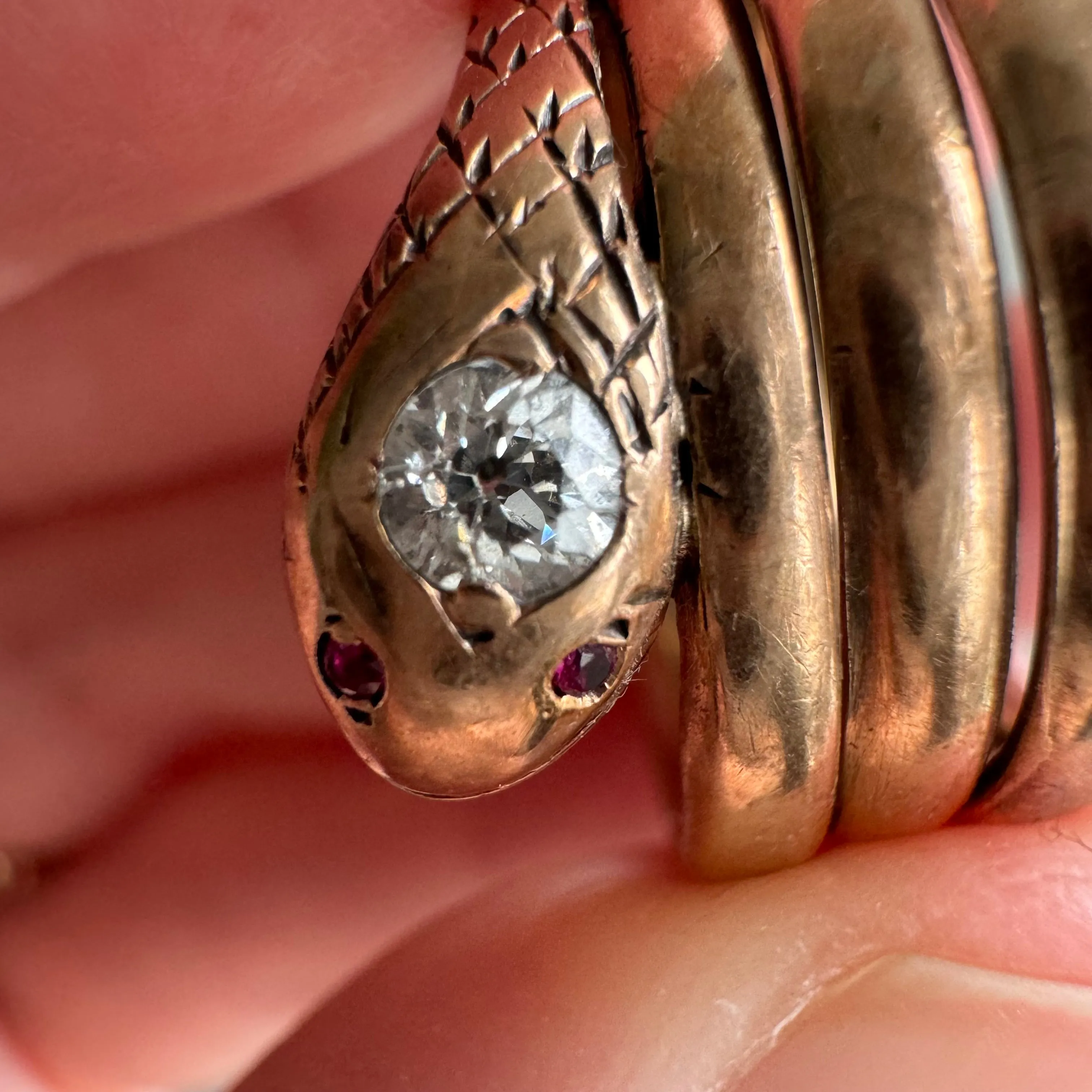 A N T I Q U E // wrap around friend / 10k rosy yellow gold snake ring / size 5-6-ish