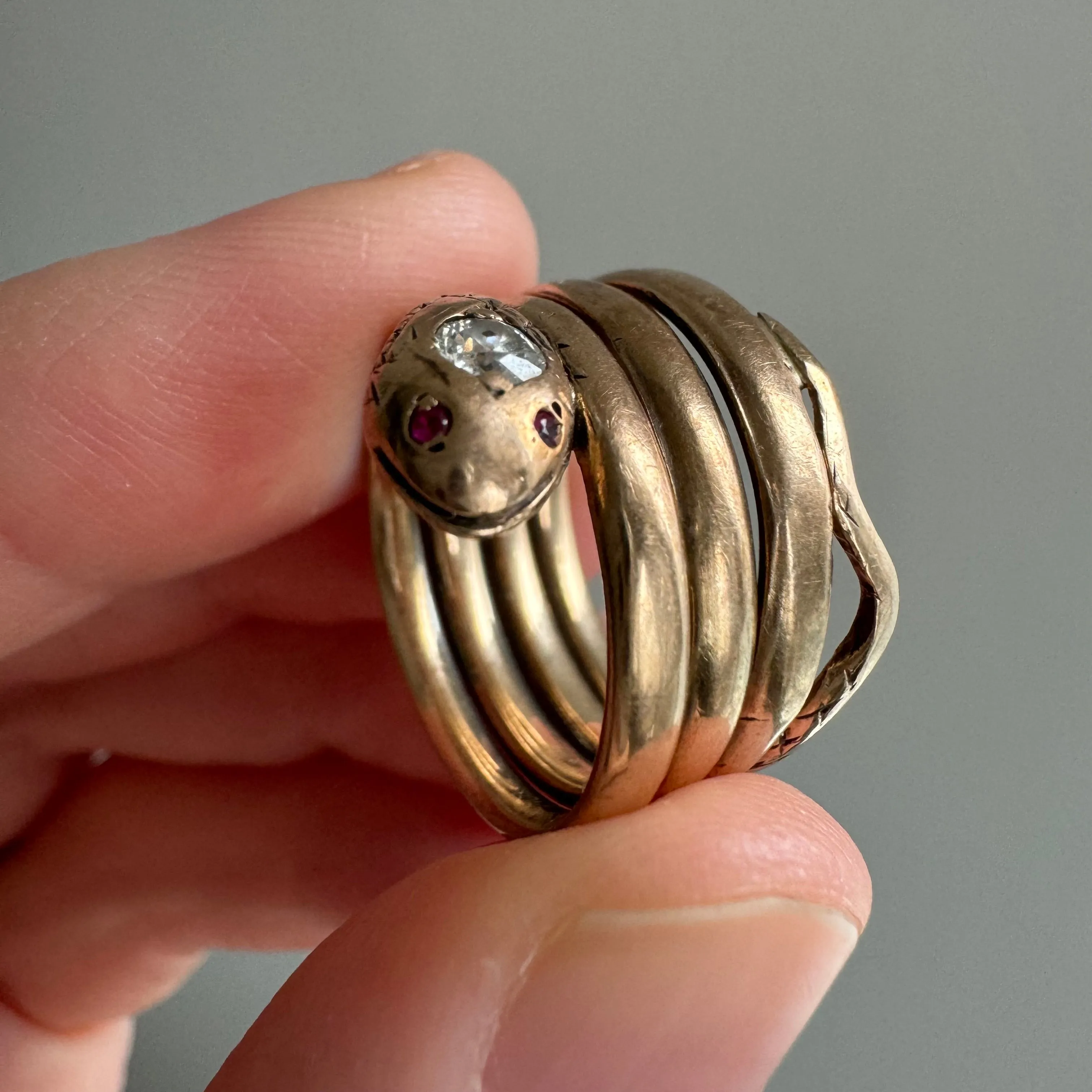 A N T I Q U E // wrap around friend / 10k rosy yellow gold snake ring / size 5-6-ish