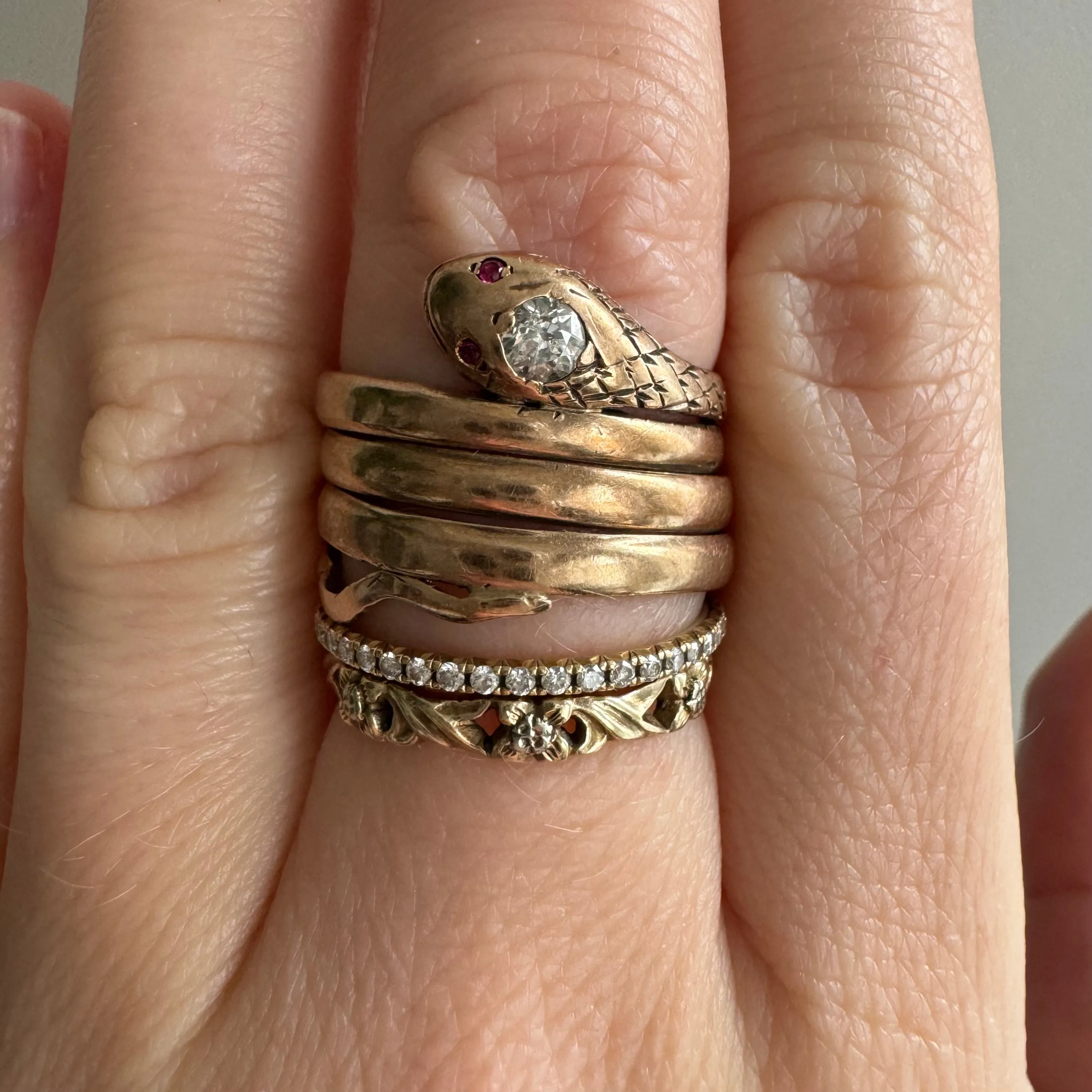 A N T I Q U E // wrap around friend / 10k rosy yellow gold snake ring / size 5-6-ish