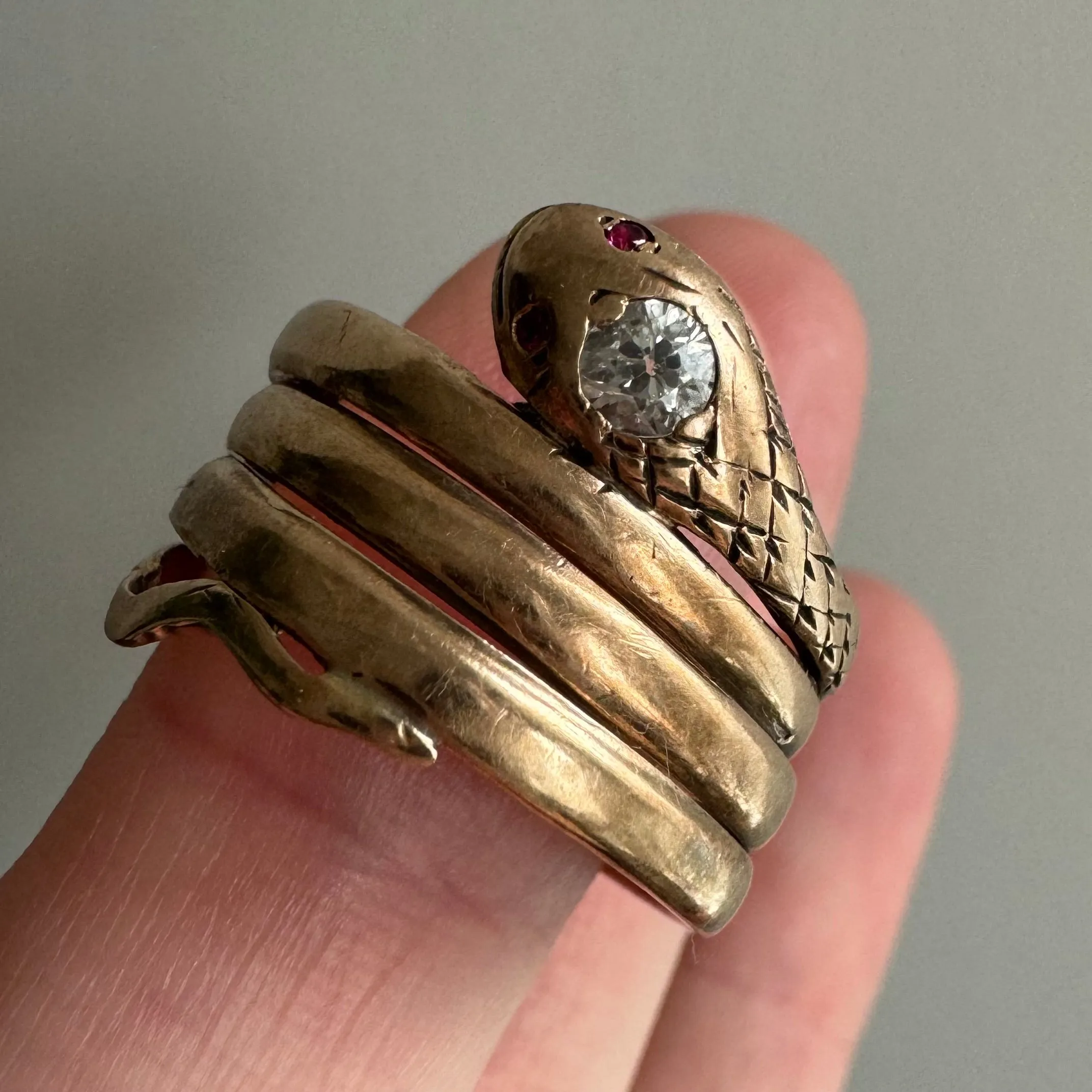 A N T I Q U E // wrap around friend / 10k rosy yellow gold snake ring / size 5-6-ish