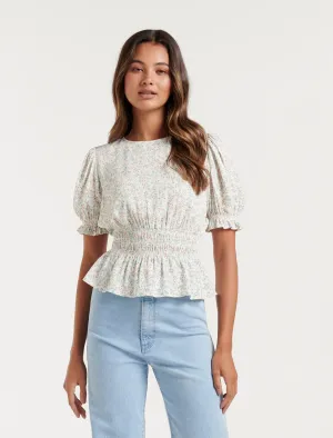 Alyssa Petite Shirred Waist Blouse