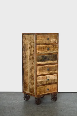 Cassettiera Industrial con ruote in Legno Massello con Struttura e Ruote in Ferro Rusty - 6 cassetti - BH.2519R
