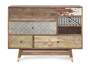 Cassettiera vintage multicolore metallo e pelle 7 cassetti in legno massello