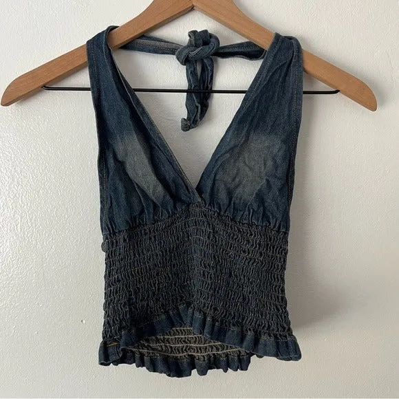 Charlotte Russe Smocked Crop Halter Top