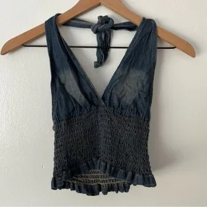 Charlotte Russe Smocked Crop Halter Top