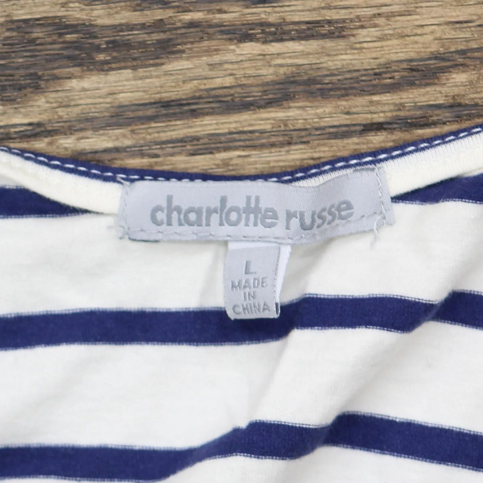 Charlotte Russe Womens Knit Cropped Low Back Shirt Top Ivory Blue Striped L