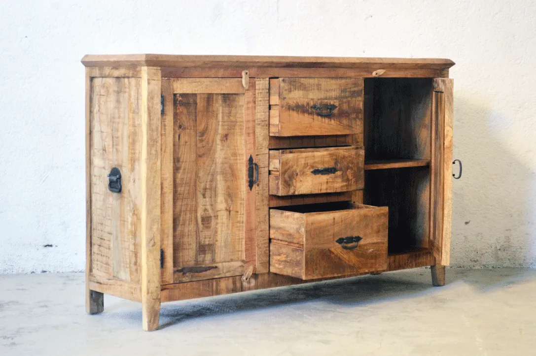 Credenza in Legno Massello Country Rustico - 3 cassetti 2 ante -BH171136-