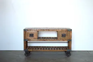 Credenza Porta TV Industrial con ruote in Legno Massello Country Rustico -  2 vani 2 cassetti -SAM14006-