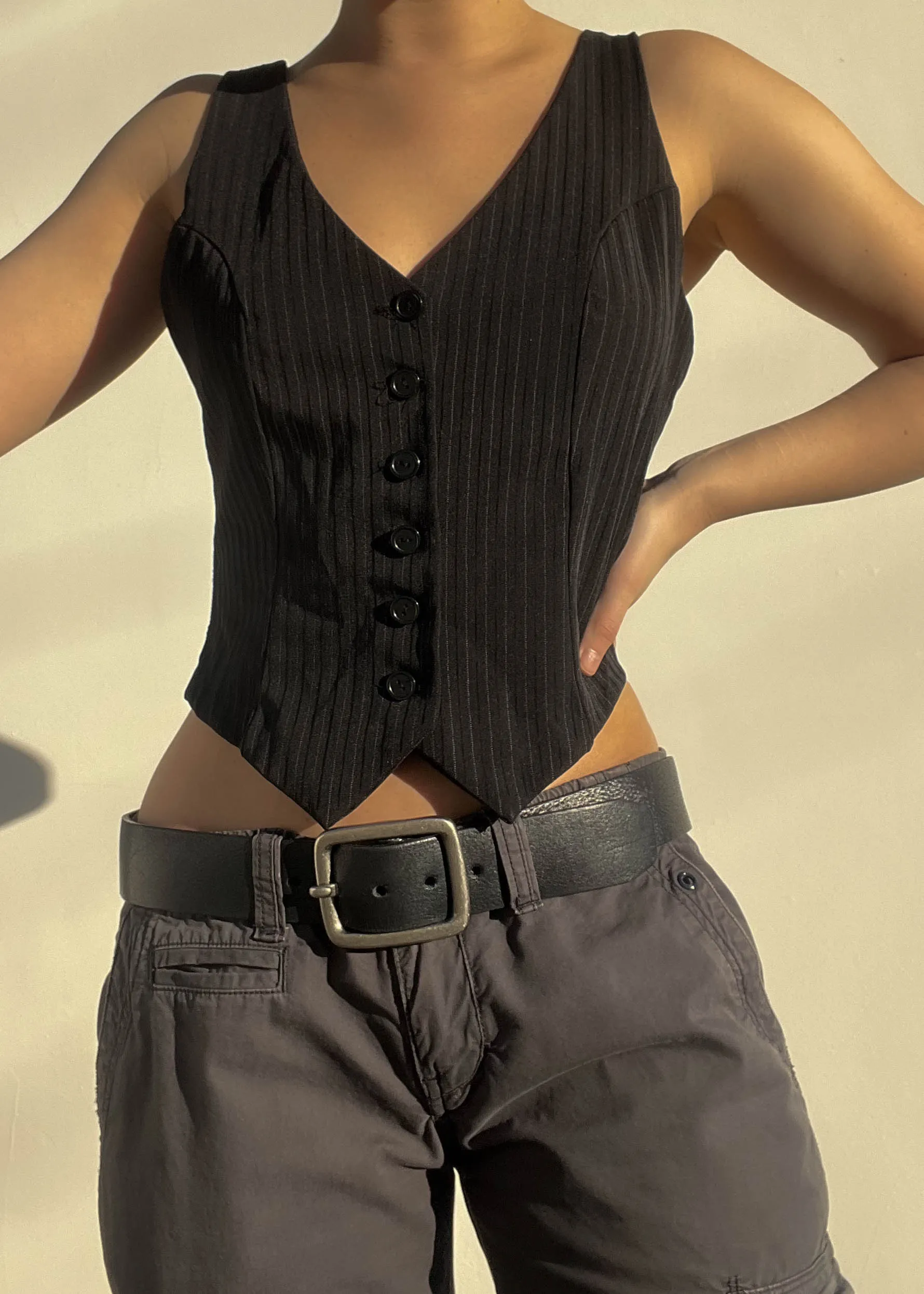Y2k Black Pinstripe Vest (S)